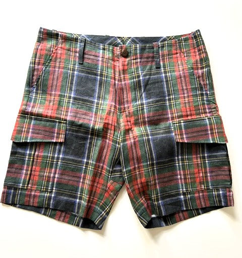 36 inch waist 100% Linen Cargo Shorts (Black Stewart)